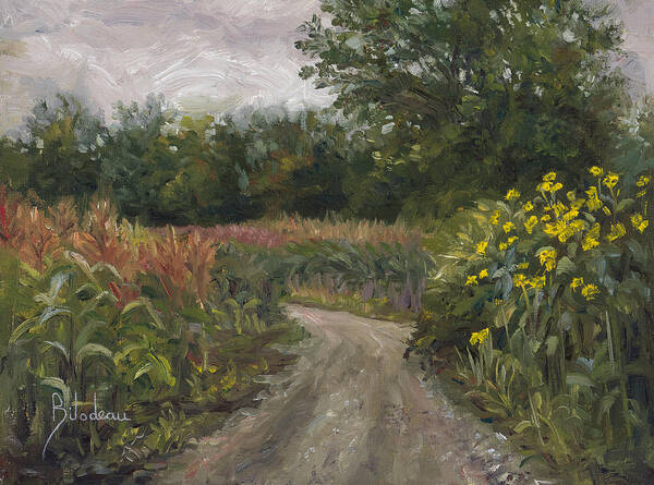 Nature Poster featuring the painting Plein Air - Corn Field by Lucie Bilodeau