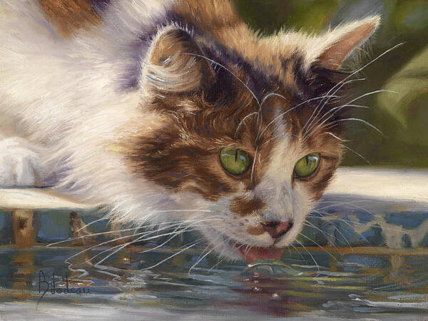 Cat Poster featuring the painting Quenching Her Thirst by Lucie Bilodeau