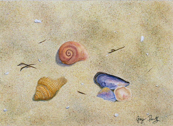 Seascape Poster featuring the painting Shells on the Sand by Gay Pautz