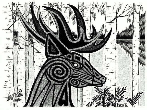 Deer Poster featuring the drawing Spirit Of Gentle Strength by Barb Cote