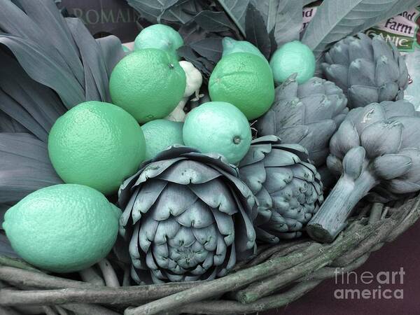Fruit Poster featuring the photograph Turquoise Artichokes Lemons and Oranges by James B Toy