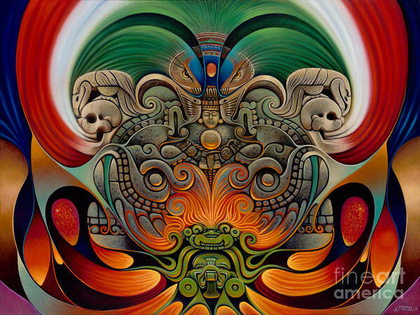 Aztec Poster featuring the painting Xiuhcoatl The Fire Serpent by Ricardo Chavez-Mendez