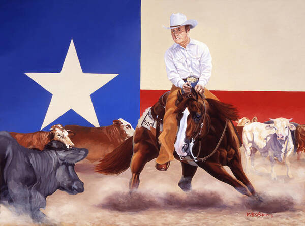 Cutting Horse Painting Poster featuring the painting Buster Welch On Peppy San Badger by Howard Dubois