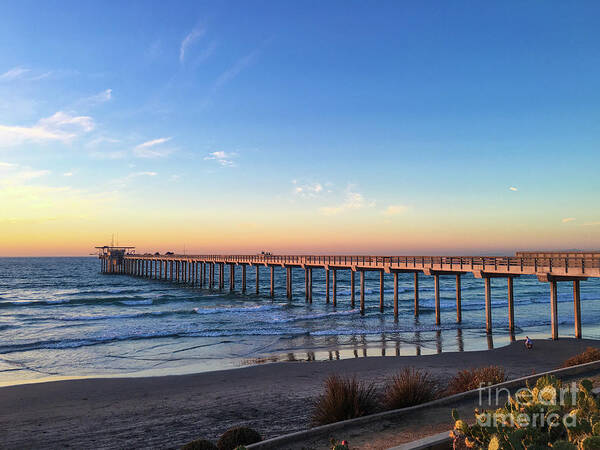 Beach Poster featuring the photograph A Long Look at Scripps Pier at Sunset by David Levin