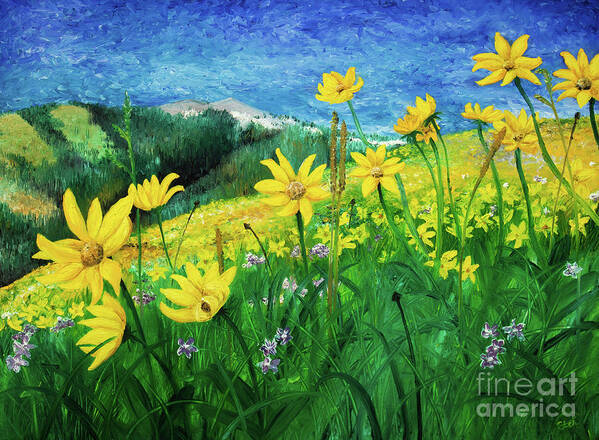 Wildflower Poster featuring the painting A Time of Gold, Golden Aster by Elizabeth Mordensky
