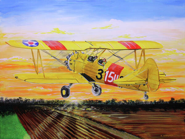 Stearman Poster featuring the painting Boeing Stearman 75 Kaydet by Karl Wagner