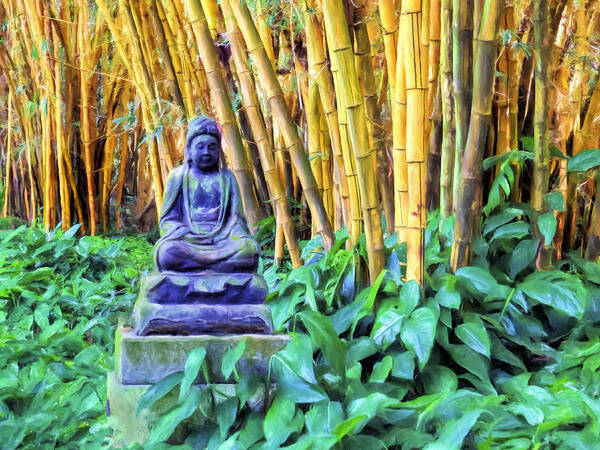 Hawaii Poster featuring the painting Buddha and Bamboo at Allerton Garden Kauai by Dominic Piperata