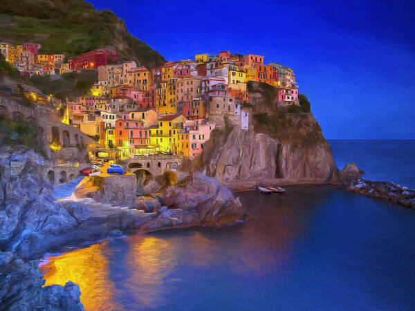 Italy Poster featuring the painting Manarola By Moonlight by Dominic Piperata