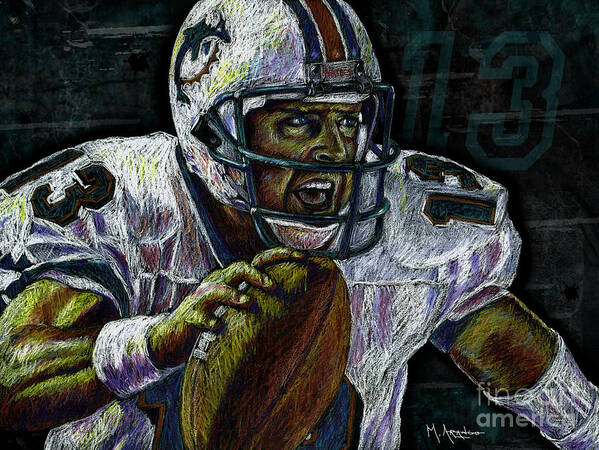 Dan Marino Poster featuring the drawing Marino by Maria Arango