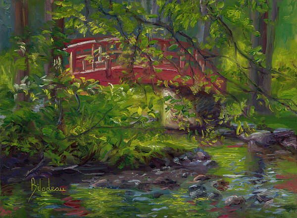 Nature Poster featuring the painting Plein Air - Small Bridge by Lucie Bilodeau