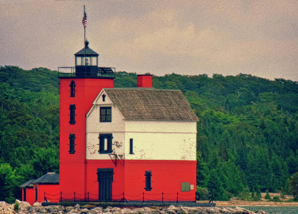 Red Poster featuring the photograph Red Lighthouse HDR by Tony Grider