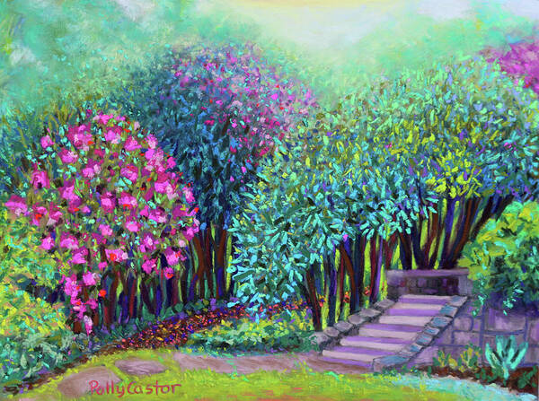 Rhododendrons Poster featuring the painting Rhododendrons in the Sunken Garden by Polly Castor