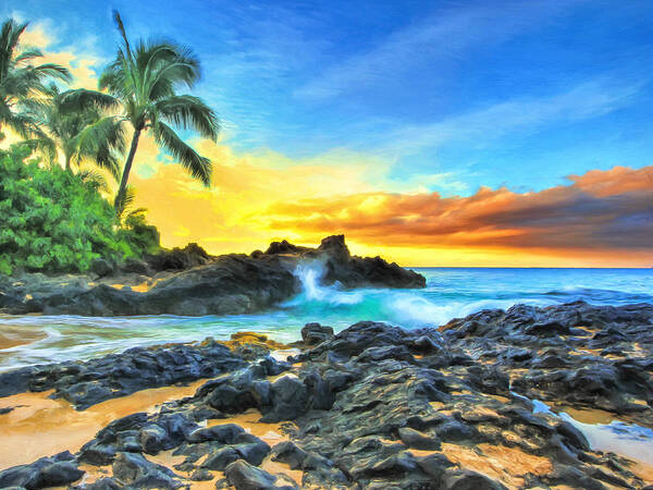 Pa'ako Poster featuring the painting Secret Cove Sunrise Maui by Dominic Piperata
