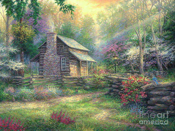 Cabin Art Poster featuring the painting Woodland Oasis by Chuck Pinson