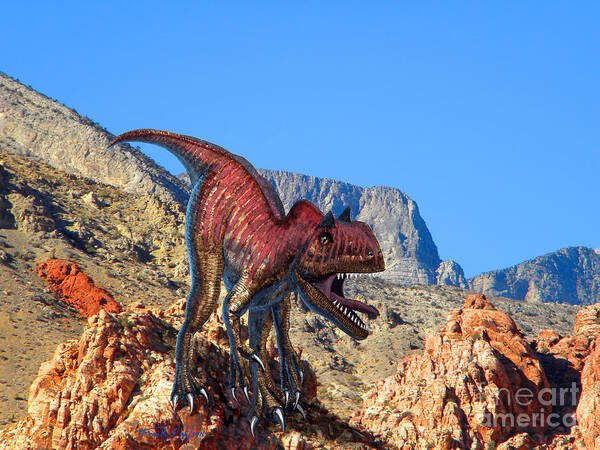 Dinosaur Art Poster featuring the mixed media Xuanhanosarus In The Desert by Frank Wilson