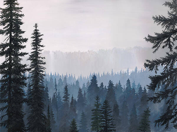 Forest Poster featuring the painting Smoke in the Woods by Elizabeth Mordensky