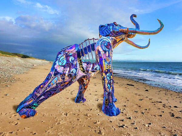 Beach Poster featuring the mixed media The Clockwork Pachyderm by Dominic Piperata