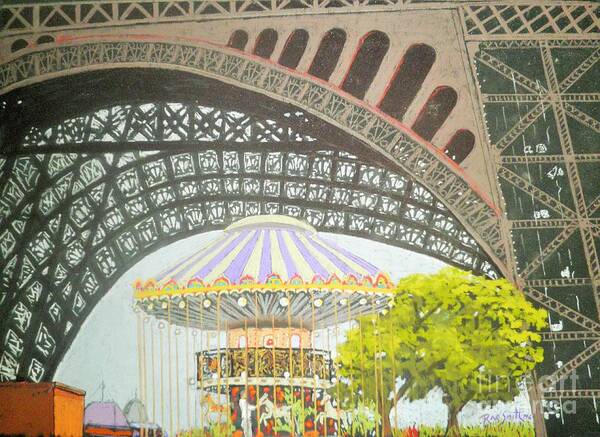 Pastels Poster featuring the pastel Under the Eiffel tower by Rae Smith PAC