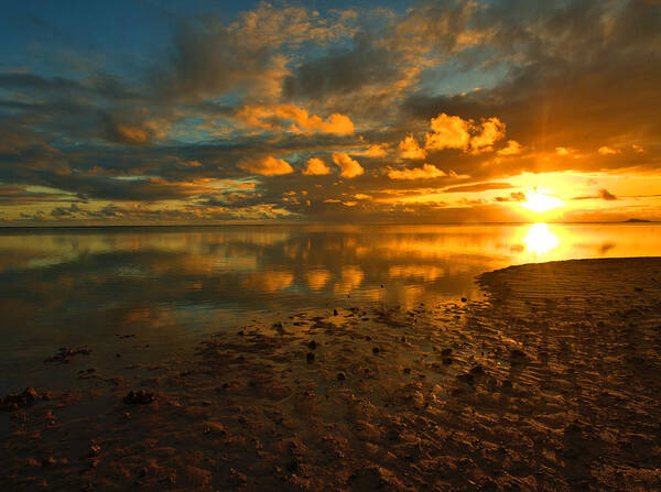 Anini Beach Poster featuring the photograph Kauai Sunrise Reflections - Anini Beach by Stephen Vecchiotti