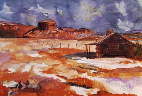 Ghost Ranc Poster featuring the painting Ghost Ranch NM Winter by Ellen Levinson