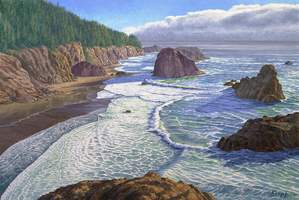 Sea Poster featuring the painting Looking South- Oregon Coast by Paul Krapf