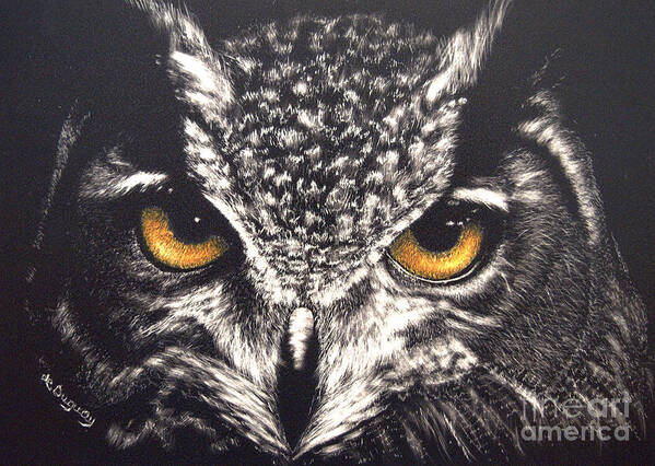 Night Owl Poster featuring the drawing Night Owl by Lora Duguay