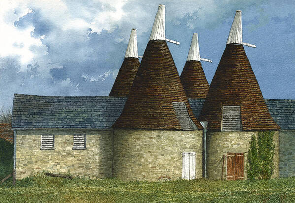 Landscape Poster featuring the painting Oast Houses by Tom Wooldridge