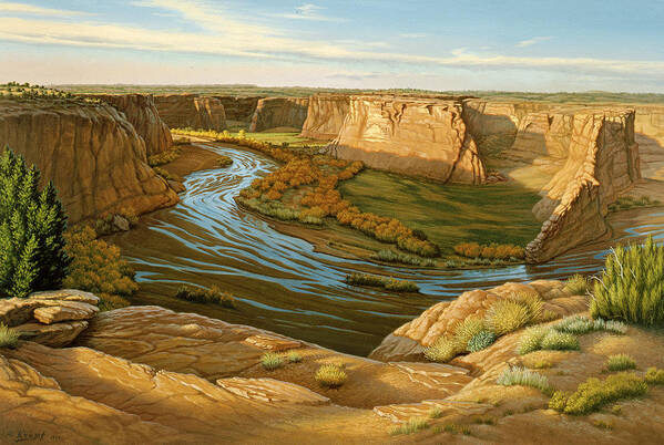 Landscape Poster featuring the painting October Afternoon- Canyon DeChelly by Paul Krapf