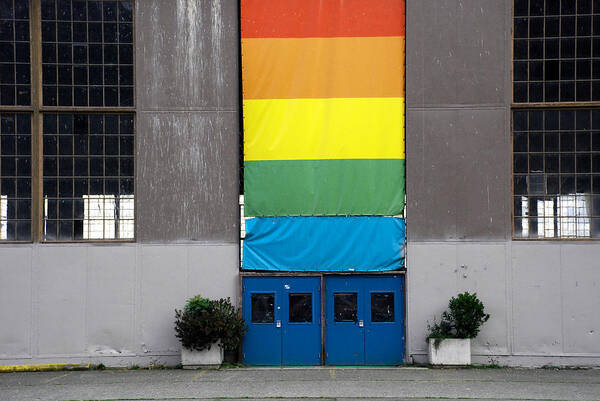 Industrial Poster featuring the photograph Rainbow Banner Building by Kathleen Grace