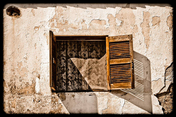 Hanioti Poster featuring the photograph Hanioti, Greece - Window and Lace by Mark Forte