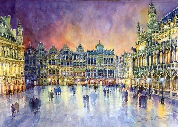 Watercolor Poster featuring the painting Belgium Brussel Grand Place Grote Markt by Yuriy Shevchuk