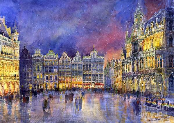 Watercolour Poster featuring the painting Belgium Brussel Grand Place Grote Markt by Yuriy Shevchuk