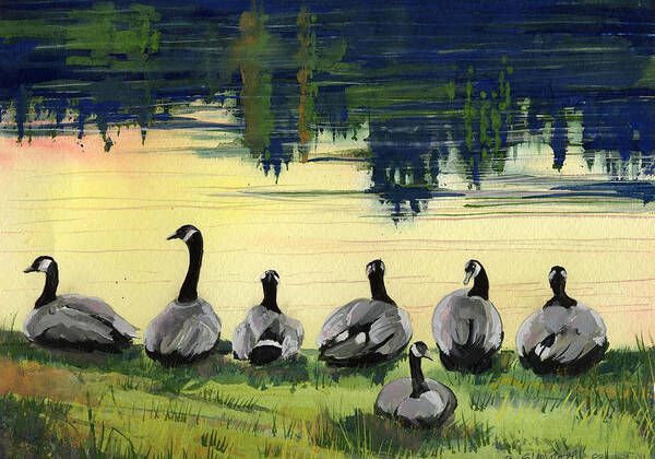 Canada Geese Poster featuring the painting Canada Geese by Synnove Pettersen