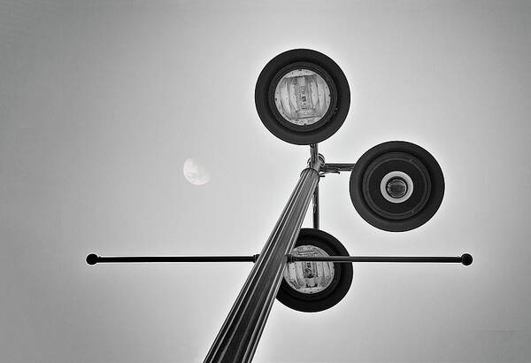Light Poster featuring the photograph Lunar Lamp in Black and White by Tom Mc Nemar