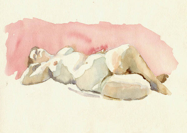 Woman Nude Life Drawing Watercolor Paper Poster featuring the painting Nude woman 04 by Nelson Caramico