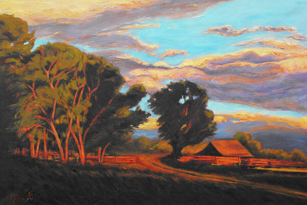 Gina G Poster featuring the painting Sundown on the Ranch by Gina Grundemann