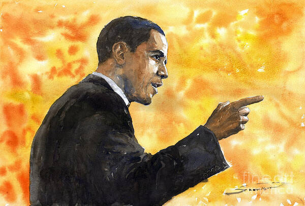 Watercolour Poster featuring the painting Barack Obama 02 by Yuriy Shevchuk