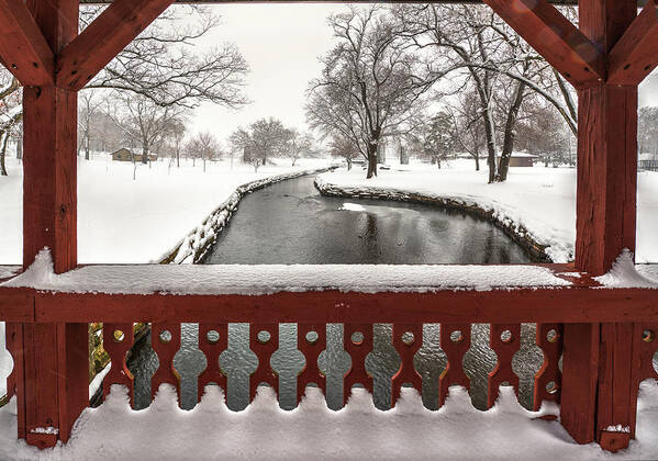Wi Poster featuring the photograph Lake Leota Park Winterscape series - View from the bridge - Evansville WI by Peter Herman
