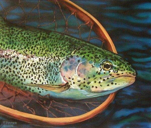 Rainbow Trout Poster featuring the painting Caught on Canvas #1 by Tim Joyner