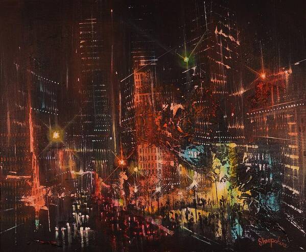 Abstract Art Poster featuring the painting Pulse of the City by Tom Shropshire