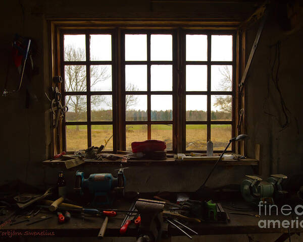 Blacksmiths Window. Blacksmith Tools Poster featuring the photograph Blacksmiths Window by Torbjorn Swenelius