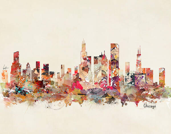 Chicago Illinois Skyline Poster featuring the painting Chicago Illinois by Bri Buckley