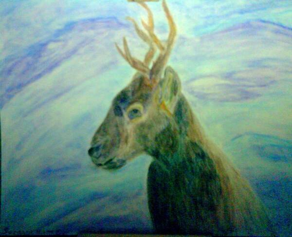 Deer Poster featuring the mixed media Deer at Home by Suzanne Berthier