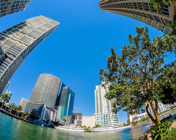 Architecture Poster featuring the photograph Downtown Miami Fisheye by Raul Rodriguez