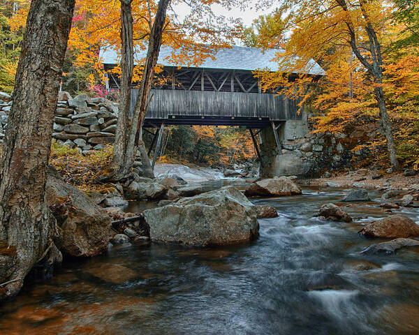 Flume Gorge Covered Bridge Poster featuring the photograph Flume Gorge covered bridge by Jeff Folger