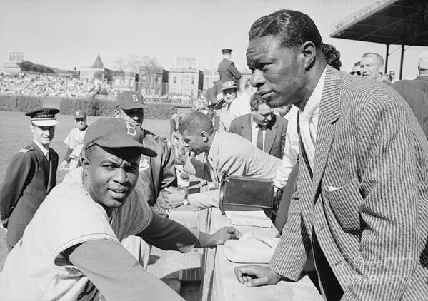 Jackie Robinson and Nat King Cole at Wrigley Field Poster