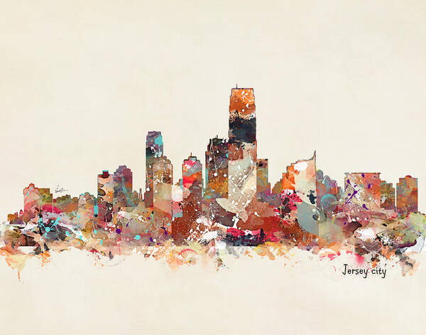 Jersey City Skyline Poster featuring the painting Jersey City New Jersey by Bri Buckley