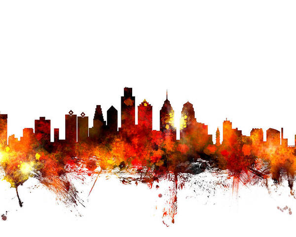 Philadelphia Poster featuring the digital art Philadelphia Pennsylvania Skyline by Michael Tompsett