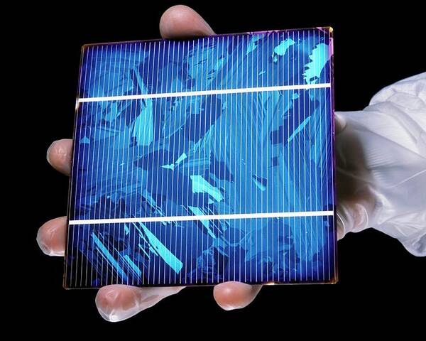 Human Poster featuring the photograph Photovoltaic Cell Manufacturing by Patrick Landmann/science Photo Library