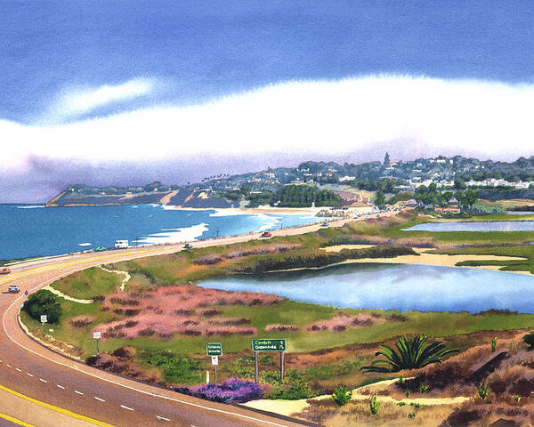 San Elijo Poster featuring the painting San Elijo and Hwy 101 by Mary Helmreich